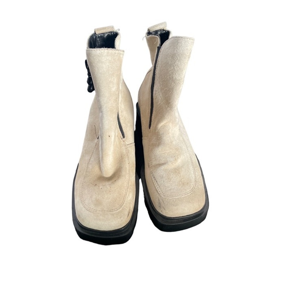 Bogner Suede Platform Lug Sole Ankle Boots Womens 6.5 Cream Good Square Toe